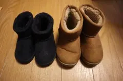 ファー付きショートブーツ ネイビー・ブラウン