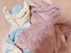 ウサギ耳付きフリースベビーポンチョ