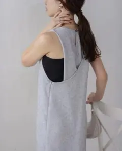 【新品タグ付き】Bab/バッククロスアメスリロングワンピース　ライトグレー