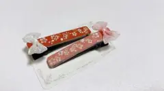 ハンドメイド 花柄リボン付きヘアピン 2個セット