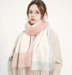 【年末セール】【ピンク】新品　マフラー　ストール　大判　チェック　フリンジ付き