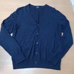 ユニクロ エクストラファインメリノVネックカーディガン L ネイビー