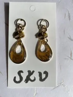 ブラウンゴールドマーブルドロップピアス