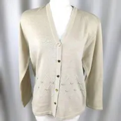 日本製　＜M＞　カーディガン 　ウール アイボリー Vネック 長袖 刺繍28