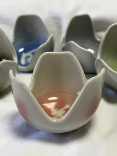 花びら型陶器小鉢 5点セット昭和レトロ　食器小鉢　先付け　お通し　お浸し等