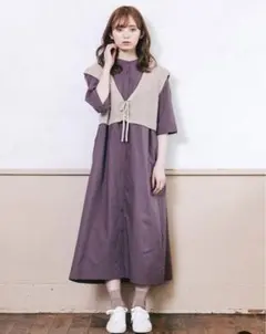 so4u ソウフォーユー バンドカラー シャツワンピース　ニットビスチェ