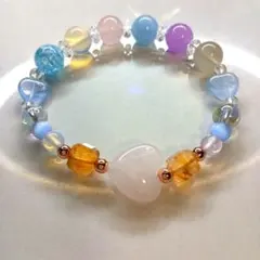 シトリン✨ローズクォーツハート♡アクアマリン　ムーンストーン　天然石ブレスレット