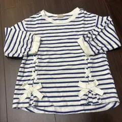 petit main ボーダーリボン付き 7〜8分袖 110