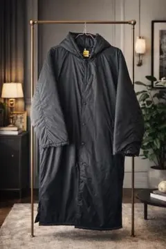 【美品】黒 ロングダウンコート ベンチコート　フード付き／防寒◎