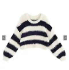 【美品】GRL グレイル ボーダー柄フェザーニットトップス[kz393]