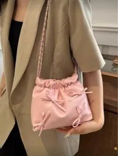 リボン付きピンクショルダーバッグ ミニ 韓国 地雷系