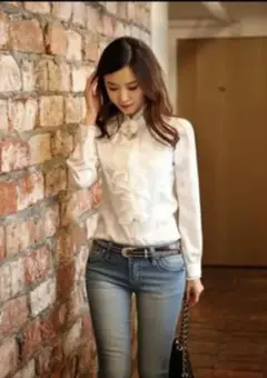 新品未使用♦華奢魅せ レース シャツ ブラウス♦ワンピース フリー♦ ベージュ