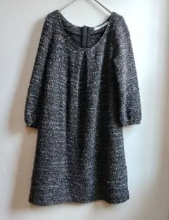 レイビームス　ウール混　チュニックワンピース　ブラック　七分袖