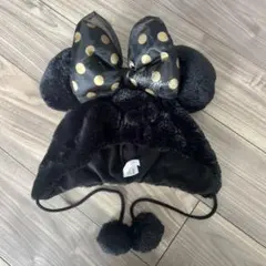 ディズニー　ミニー　ファンキャップ　ブラック　リボン　水玉