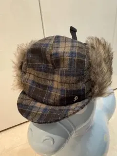 ファー付きチェック柄キャップ