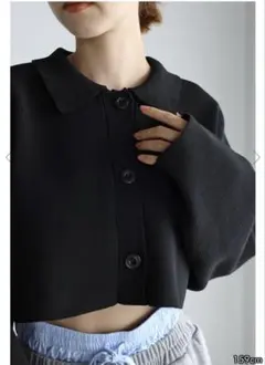 【美品】ENC ポロニットショートジャケット・カーディガン ブラック