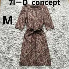 【美品】7-IDconcept. ペイズリー柄ワンピース 38 M リボン付のサムネイル