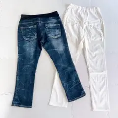 マタニティー用妊婦パンツ２本セットウエストゴムフルレングスクロップドSサイズ