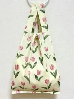 【ハンドメイド】レジ袋型 エコバッグ〈チューリップ〉①収納用 巾着袋付き