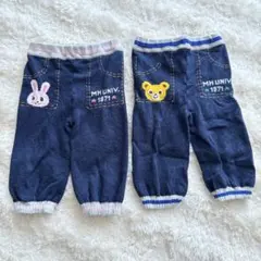 【2点セット】ミキハウス　ウサギ　クマ　ネイビーパンツ