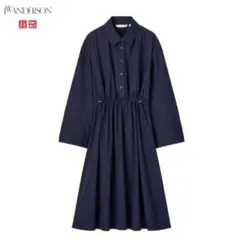 ユニクロ　jw anderson コットンギャザーワンピース　ネイビー　L