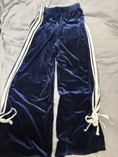 ネイビー ベロア ワイドパンツ ラインパンツ