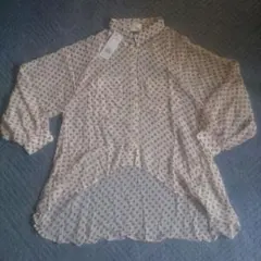 新品タグ付きEMSEXCITEベージュドットドルマン長袖シャツM定価3045