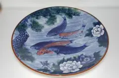 陶器 皿 鯉 松 牡丹 絵付け 飾り皿のサムネイル