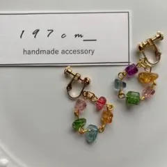 【No.168】カラフルクラックビーズのサークルイヤリング/ピアス