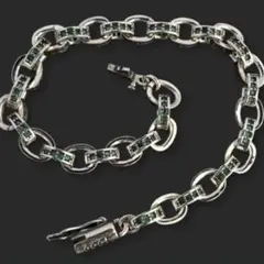 シルバー925 エメラルドジルコニア ペーパーチェーンブレスレット 