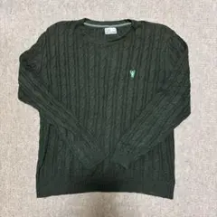 coen ダークグリーン ケーブルニットセーター
