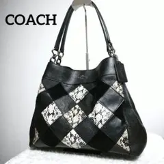 COACH アーガイル レザー パッチワークトートバッグ 肩掛け ショルダー