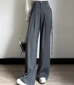 セミワイド フレアパンツ ワイドパンツ グレー 韓国