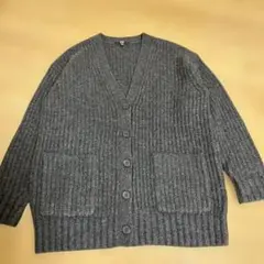 ユニクロ　リブ編みカーディガン　ダークグレー　M 美品