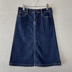 良品計画 無印良品/濃紺デニム タイトスカート ひざ丈 ストレッチ