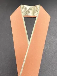 薄オレンジ×ゴールド　重ね衿　ポリエステルちりめん