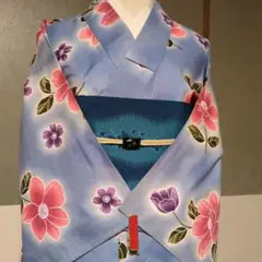 ◆訳あり　◆浴衣単品 ✭ブルーグレーの暈しにお花柄