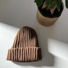 リブ編み ブラウン ビーニー