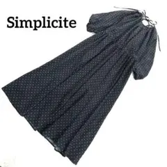 ☆美品☆SIMPLICITE ロングワンピース ドット シフォン リボン 黒