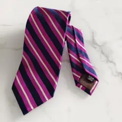 【美品】ポールスチュアート ネクタイ ストライプ ネイビー×パープル 日本製