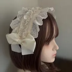 アイボリー フリル リボン ヘッドドレス