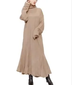ベージュ マーメイドライン　ニットワンピース M ロング　ミモレ丈