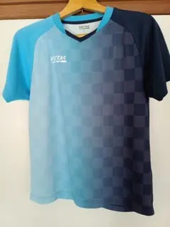 VICTAS 卓球ウェア S 青 グラデーション チェック柄