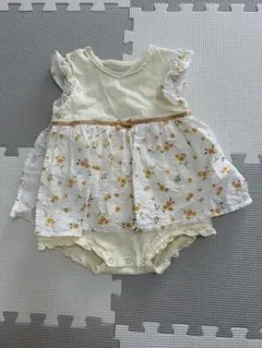 フリル付き花柄ロンパース 80cm 黄色