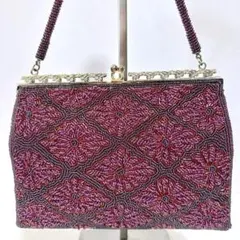✨美品✨昭和レトロ モダン 総ビーズバッグ 菊柄 シルバー金具 がま口
