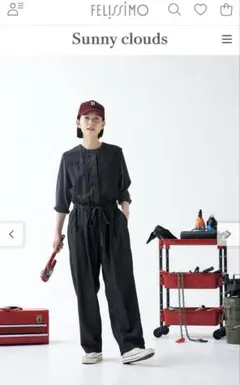 試着のみ サニークラウズ 大人のつなぎ オールインワン サロペット ブラック Lのサムネイル