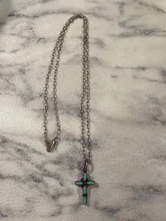 シルバーネックレス　チェーン49 ターコイズ　クロスネックレス　silver