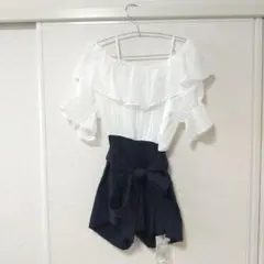 新品♡SNIDEL スナイデル オフショルフリル ロンパース 0のサムネイル