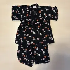 甚平 女の子 黒地 小花柄 90cm