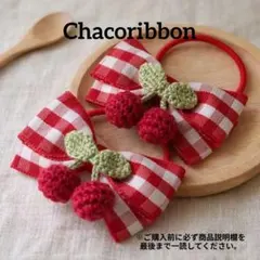 さくらんぼヘアゴム ツインテール用2個セット 赤ギンガム キッズ ハンドメイド